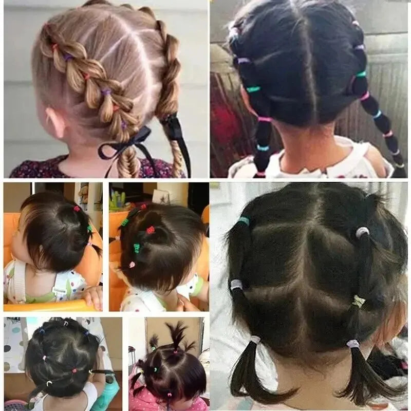 Lot de 1 000 élastiques à cheveux en nylon pour filles, accessoires pour cheveux, queue de cheval, ornements pour enfants