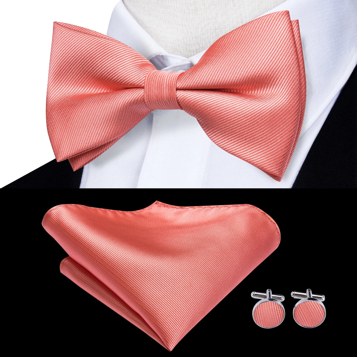 Hi-Tie Jacquard Silk Nœud papillon pour homme, ensemble de boutons de manchette et mouchoir, nœud papillon pré-noué, noir, blanc, gris, bleu, rouge, vert, rose, violet