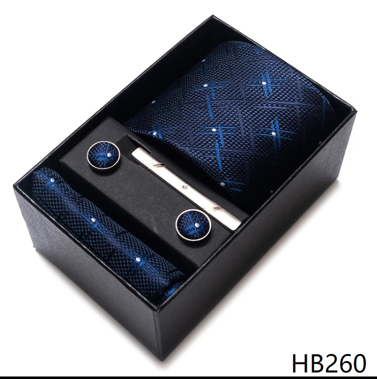 65 Colors Fashion Tie Handkerchief Set Tie Clip Necktie Box Man's Shirt Dark Red Accessories Men Wedding Holiday Gift