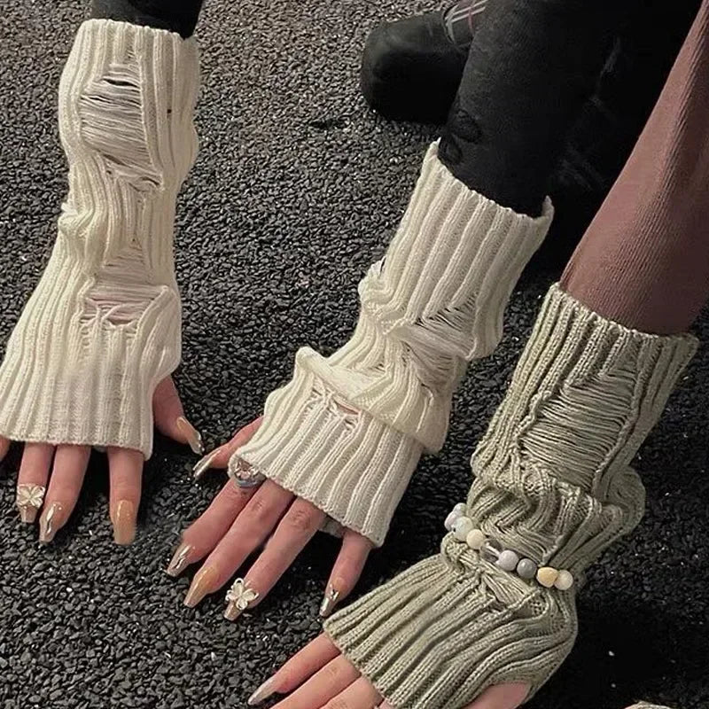 Gants unisexes en lambeaux, style punk gothique, mitaines en tricot, mitaines souples, extensibles et cassées, pour femmes et hommes