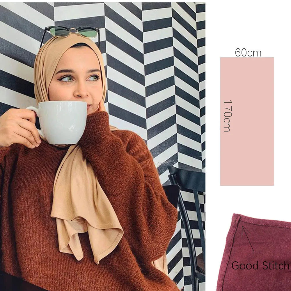Hijab en jersey extensible pour femmes musulmanes, bonne couture, foulards, turban doux, couvre-chef