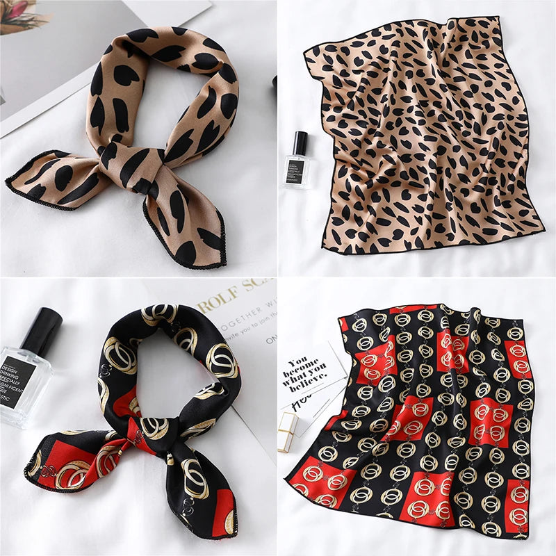 Petit foulard carré en soie pour femme, imprimé tendance, pour le bureau, le cou, bandeau pour cheveux, mouchoir, 2022