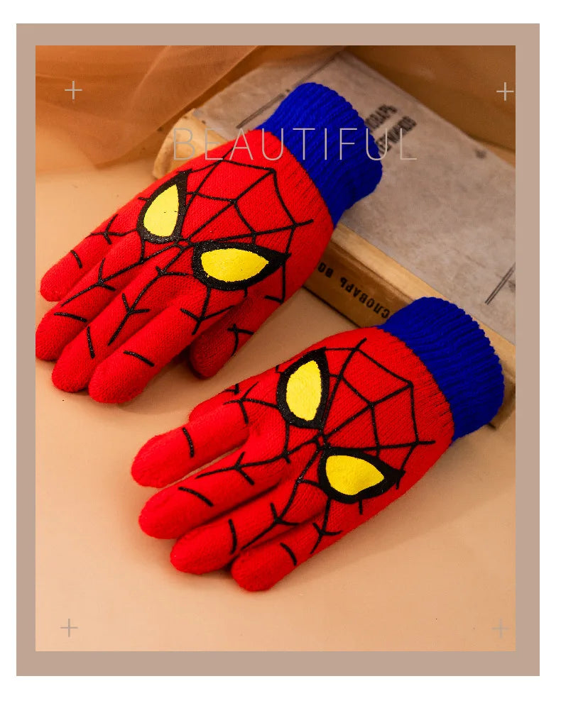 Gants d'hiver chauds pour enfants Spiderman Disney, gants tricotés de dessin animé Marvel, décoration mignonne, cadeaux de Noël pour enfants de 5 à 10 ans
