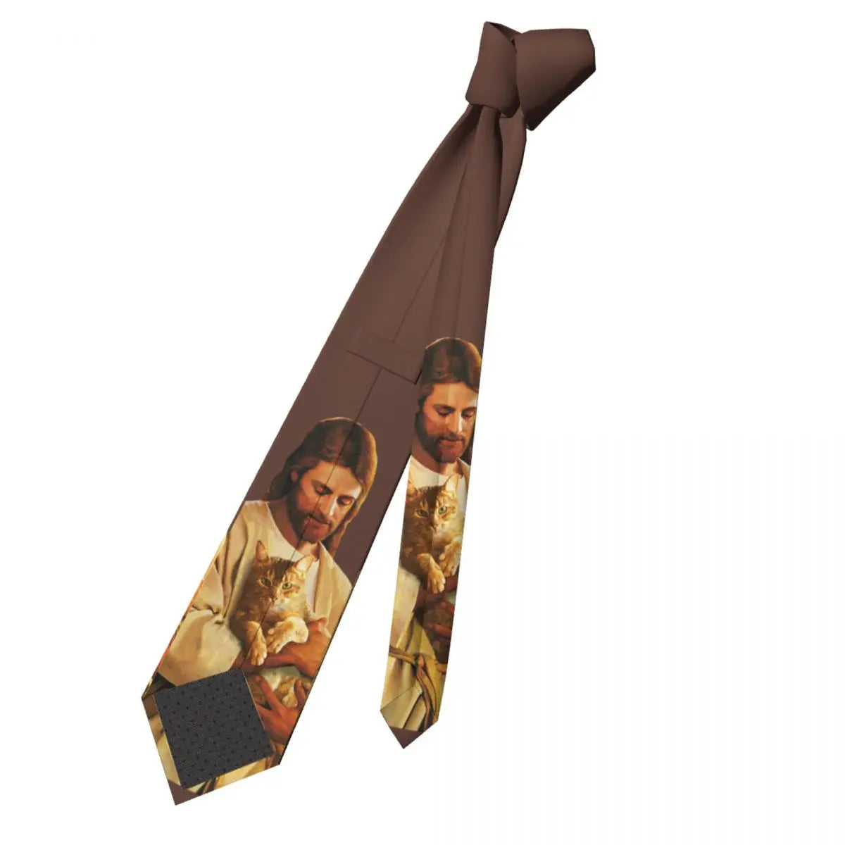 Cravate unisexe Christ et son chat en soie et polyester, 8 cm de large, motif Jésus, pour homme, accessoire de mariage ou de bureau