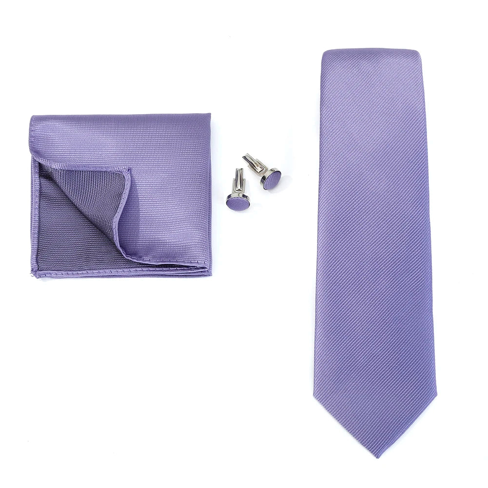 Necktie Fashion Brand Handmade Solid Necktie Handkerchief Cufflinks Set For Men Ties Suit Shirts Wedding Accessories Man Gifts