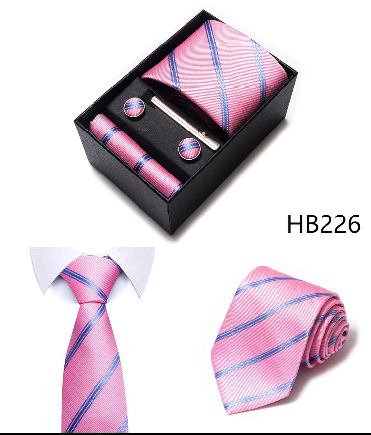 65 Colors Fashion Tie Handkerchief Set Tie Clip Necktie Box Man's Shirt Dark Red Accessories Men Wedding Holiday Gift