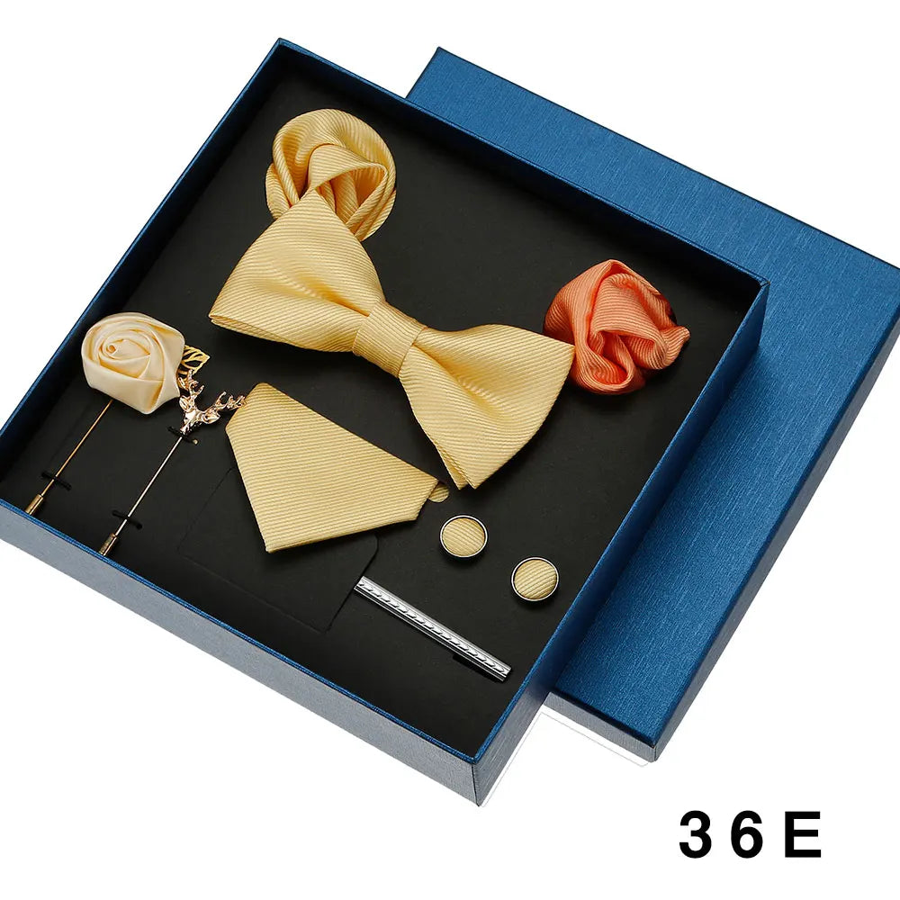 Coffret cadeau pour homme et femme, pochette, cravate, boutons de manchette, broche, couleur unie, pour mariage, affaires, vente en gros