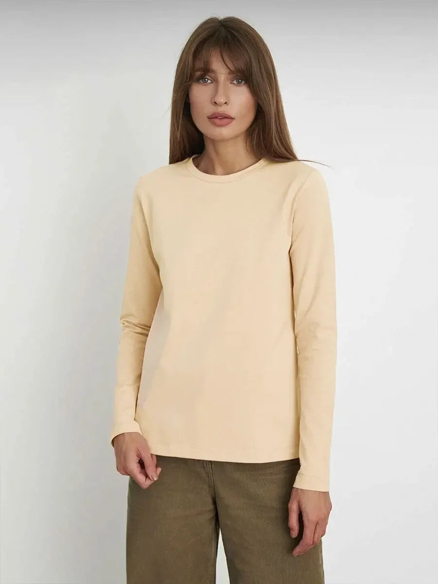Camiseta Bornladies para mujer, 100 % algodón, básica, lisa, de manga larga, holgada, de gran tamaño, para primavera y otoño