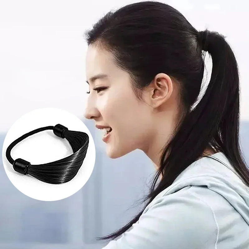 Rubber Band Made of Hair Simulation Wig Head Rope Fashion Wig Hair Rings Straight Hair Tie Ponytail High Elastic HairRope