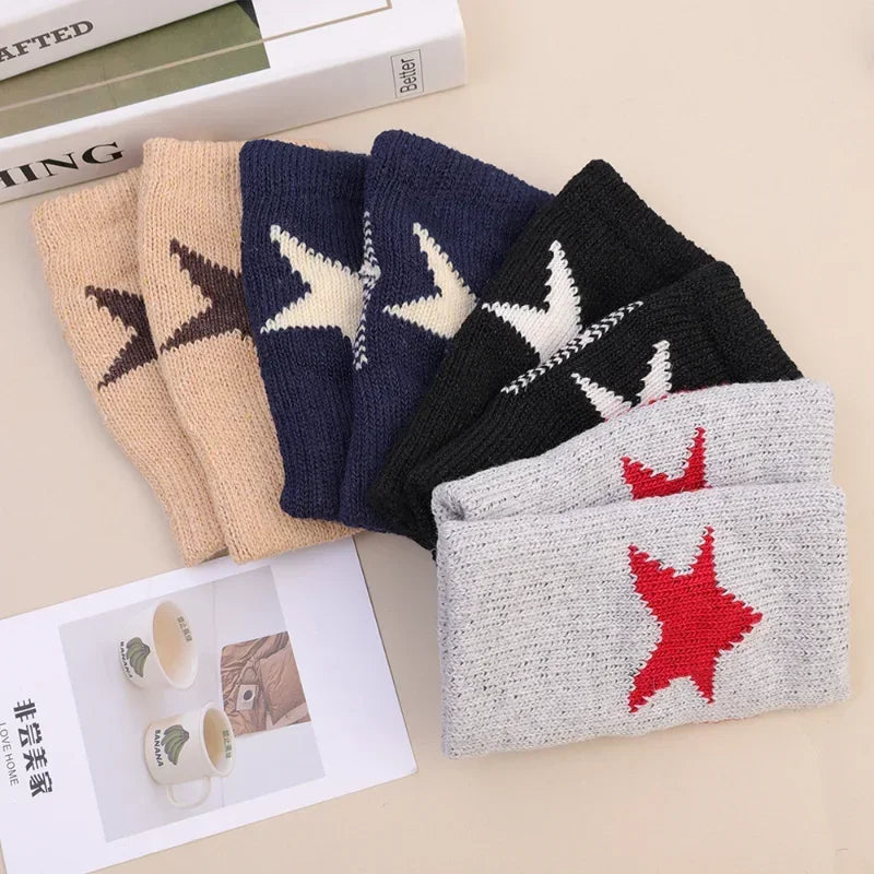 Herbst/Winter Gestrickte Wollhandschuhe Ins Fashion Y2K Herren Damen Halbfinger Warme Fünfzackige Sterne Fingerlose Handschuhe Unisex