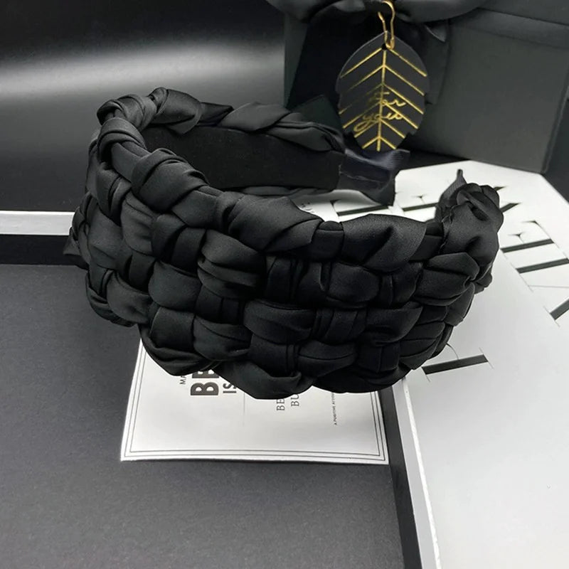 4.5-5CM Stunning Wide Women Headpiece Satin Cloth Braided Headbands for Woman Ladies Daily Shopping Party Head Hoop Accessories