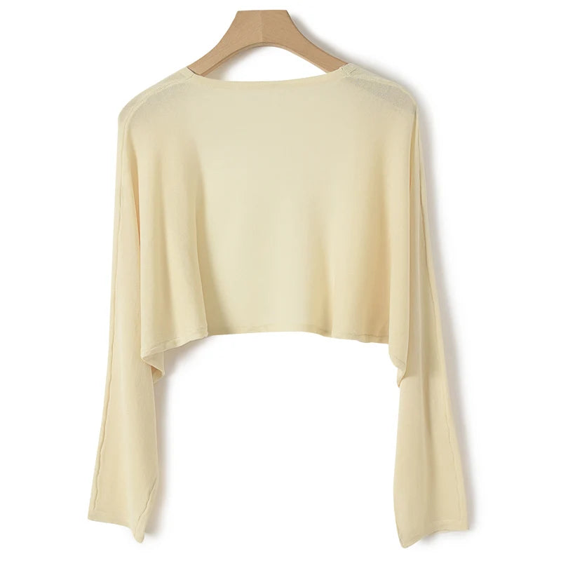 Sonnenschutz-Überzüge aus Eisseide für Damen, langärmelig, gestrickt, dünn, für den Sommer, entspannt, Strickjacke, Cape, Oberbekleidung, Hemd, lose Größe