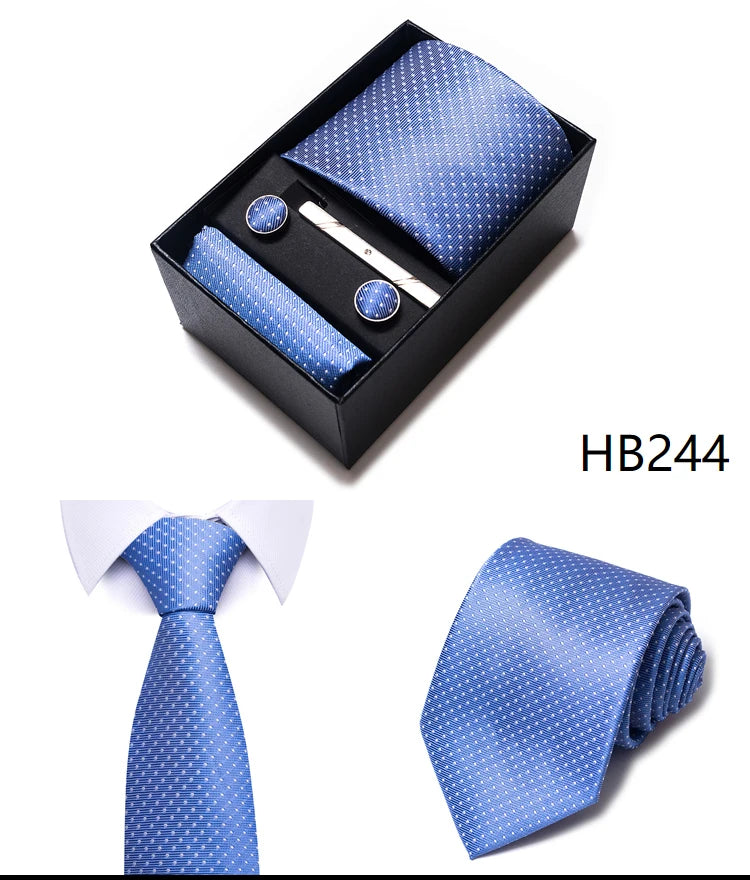 Cravate pour homme, tout nouveau style, cadeau de mariage, ensemble de pochettes, boîte à cravates, accessoires de costume noirs pour hommes