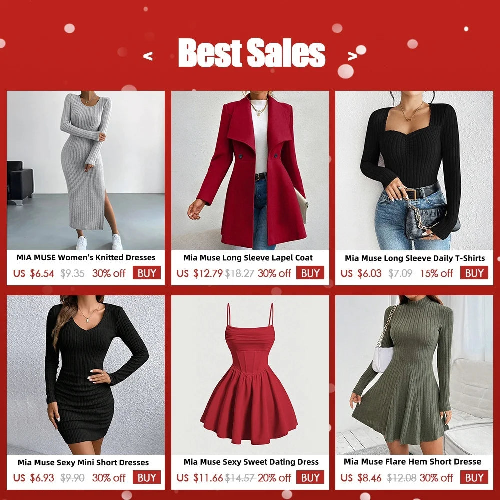 Mia Muse Women's Dresses Fall Winter Ribbed Knitted Slim Plain Sexy V-Neck Bodysuit Mini Casual Long Sleeve Short Dresses