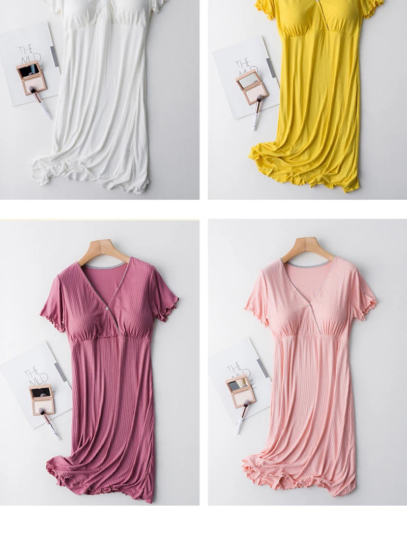 Modal Maternity Clothes Breastfeeding Nightgowns Nursing Sleepwear Hospital Loose Fitting Breast Feeding Pajamas Pregnancy Dress