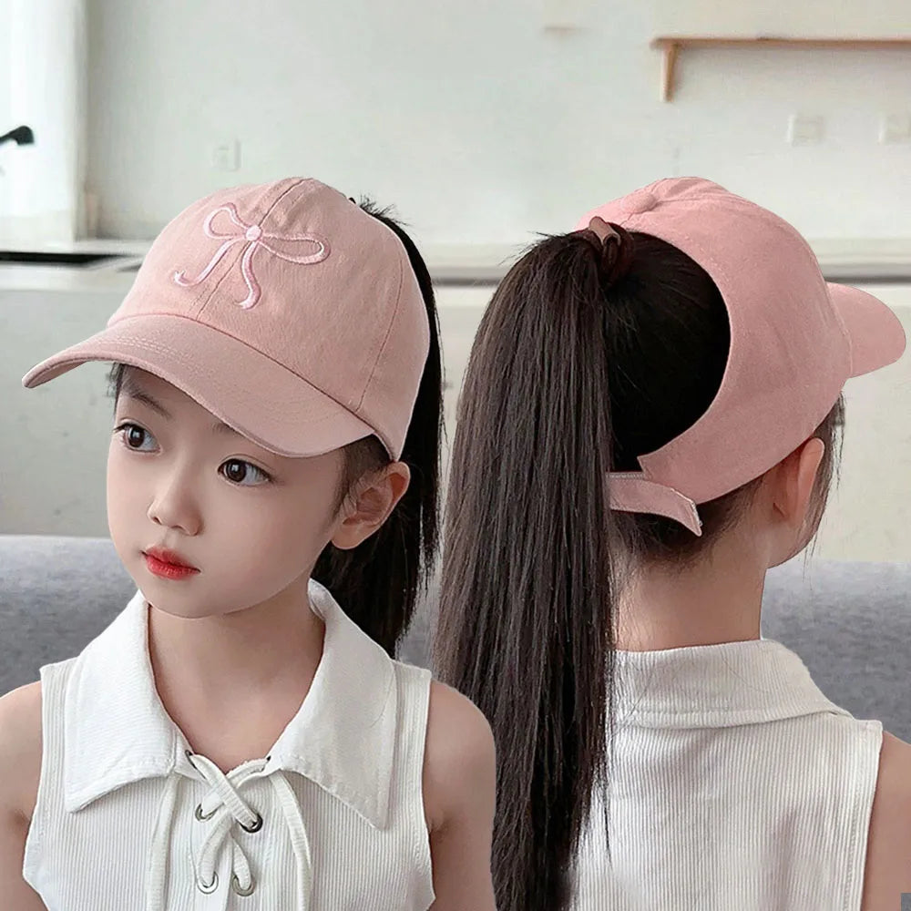 Casquettes de baseball pour enfants avec nœuds, ajourées, à queue de cheval haute, ajustables, pour l'été, pour garçons et filles, style hip-hop