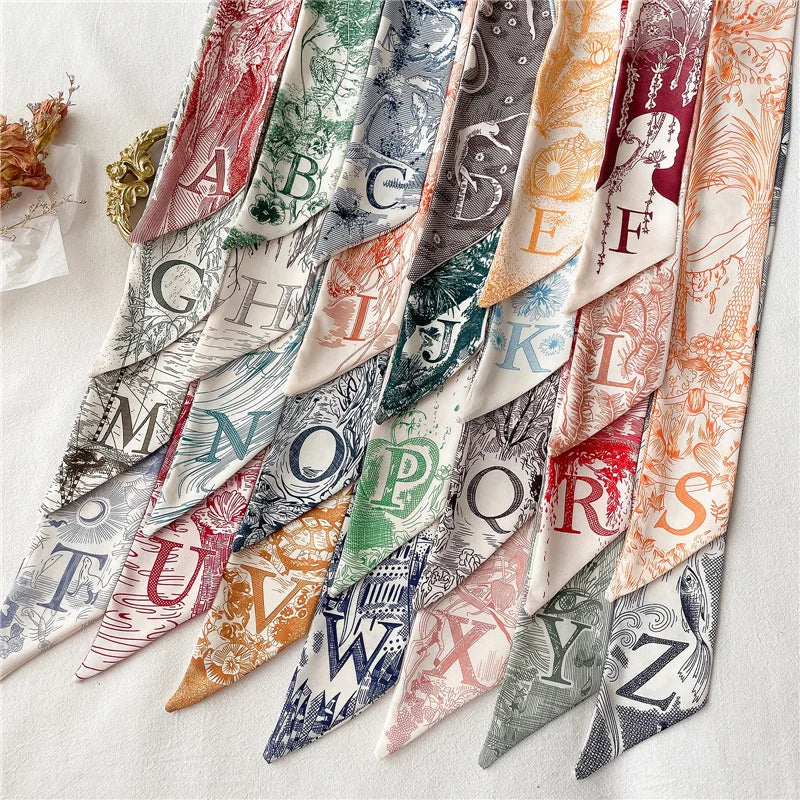 Vous en avez besoin ! 26 lettres sac à main poignée ruban écharpe bandeau cheveux tête cou foulard soie comme rétro cheveux rubans français élégant