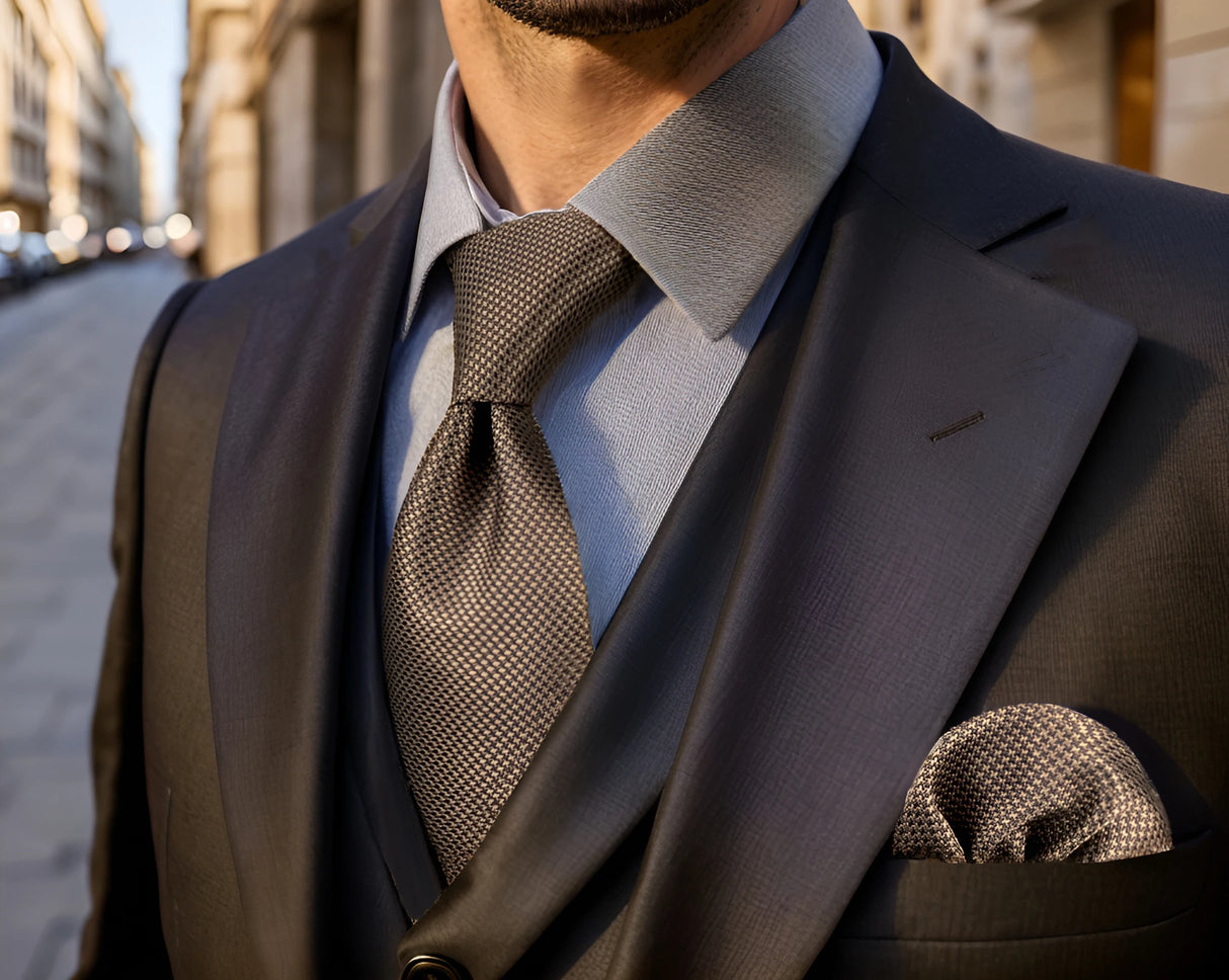 U27 Brown Houndstooth Necktie Set Handmade Wedding Fashion Extra Long Size Classic Ties for Mens Hanky