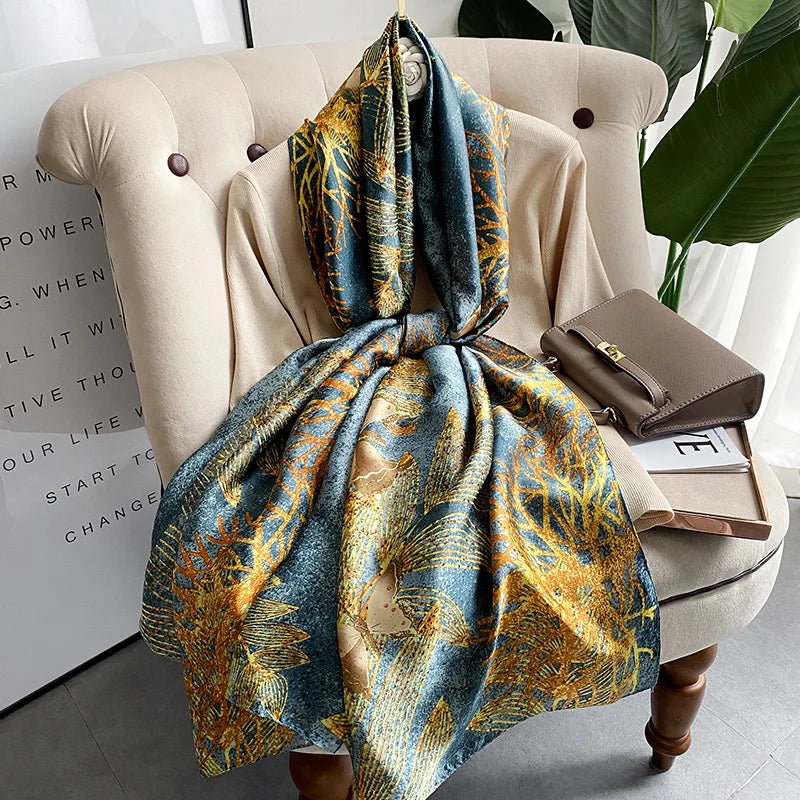 180*90cm Luxury Brand Women Summer Silk Scarves Shawl Lady Wrap Soft Female Europe Designer Beach Bandanna foulard muffler pareo