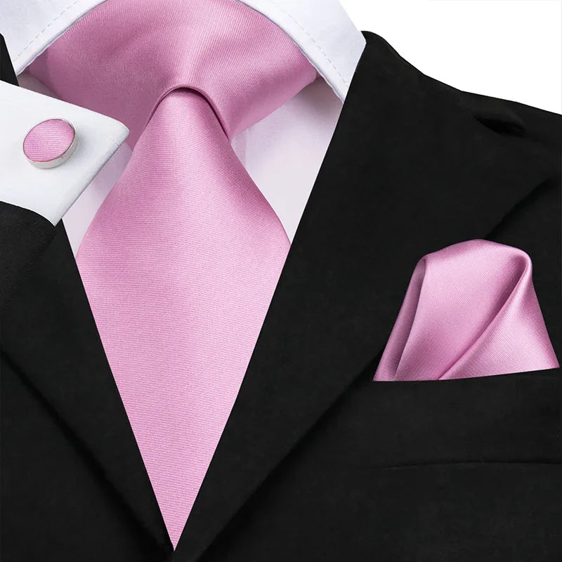 Hi-Tie 100% soie classique pour homme, cravate de mariage corail rose rouge pêche, pochette carrée, boutons de manchette, ensemble de cravates roses pour hommes, cravates cachemire unies