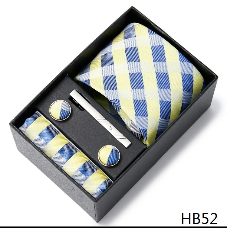 Gravatas For Men Luxury Tie Hanky Pocket Squares Cufflink Set Necktie Box Male Brown April Fool's Day