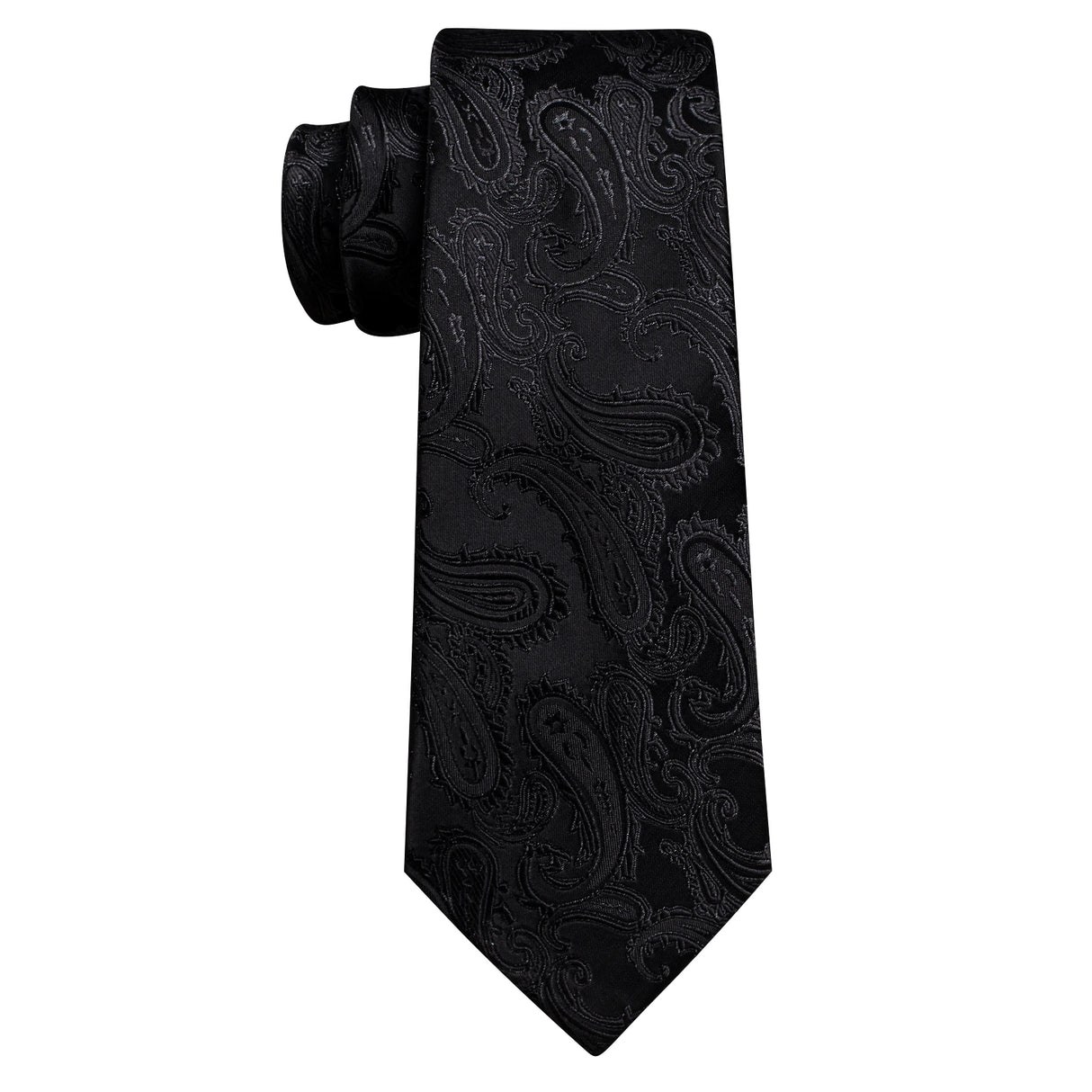 Cravates en soie noire pour hommes, classiques, solides, tissées de haute qualité, avec pochette et boutons de manchette, pour soirées formelles, design Barry.Wang