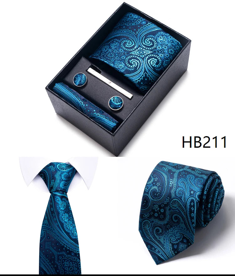 Cravate pour homme, tout nouveau style, cadeau de mariage, ensemble de pochettes, boîte à cravates, accessoires de costume noirs pour hommes