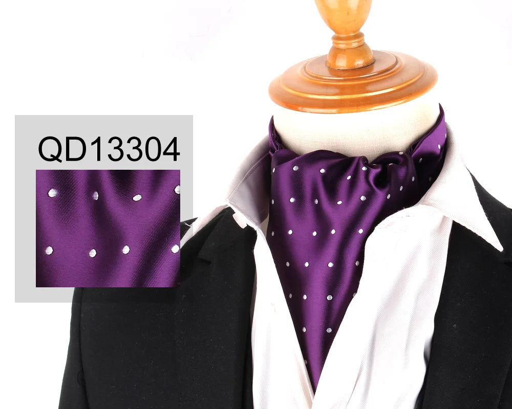 Ascot Tie Cravat Luxury Mens dots Neck Tie Self Tie for Men Wedding Necktie