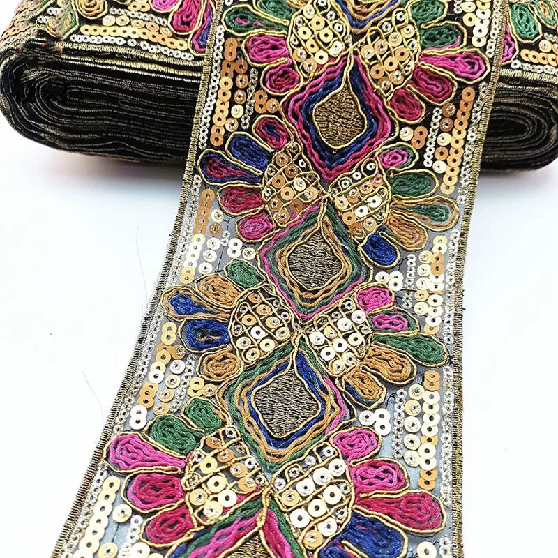 1 Yards Sequin Lace Trim Lace Fabric DIY Embroidery Ribbons for Garments Headdress Wedding Decor Sewing Handmade Supplies