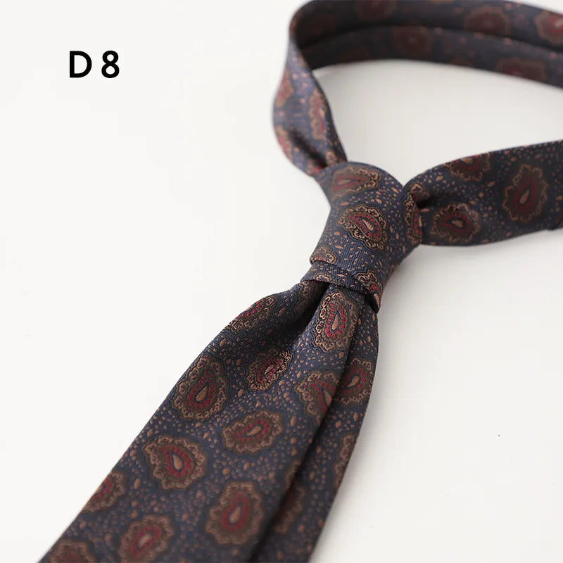 Cravate en polyester jacquard 8 cm, style décontracté, rouge et marron, pour homme, accessoire de costume, de fête, de mariage ou de banquet