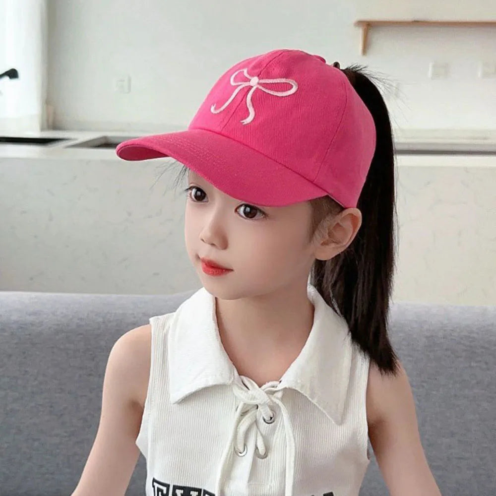 Casquette de baseball rose et blanc pour bébé fille, chapeau de soleil à queue de cheval haute, réglable, pour voyage et extérieur, nouveauté