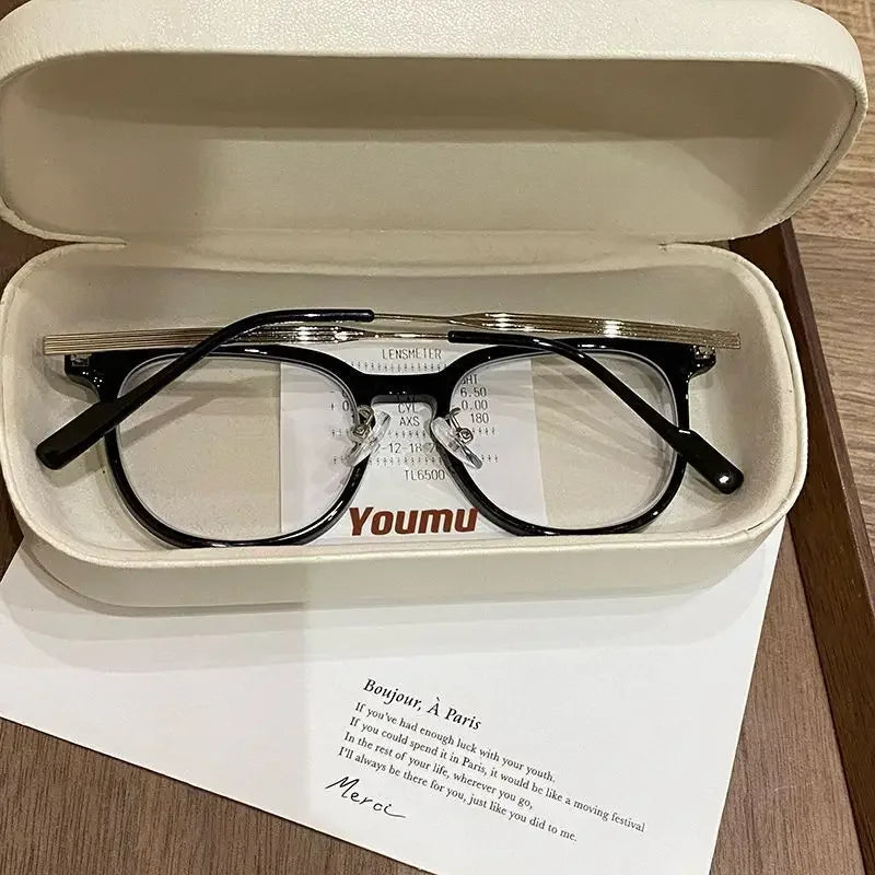 0 ~ -6.0 Myopia Glasses Blue Light Resistant Flat Glasses Oval Resin Lenses Men Computer Optical Eyeglasses Unisex