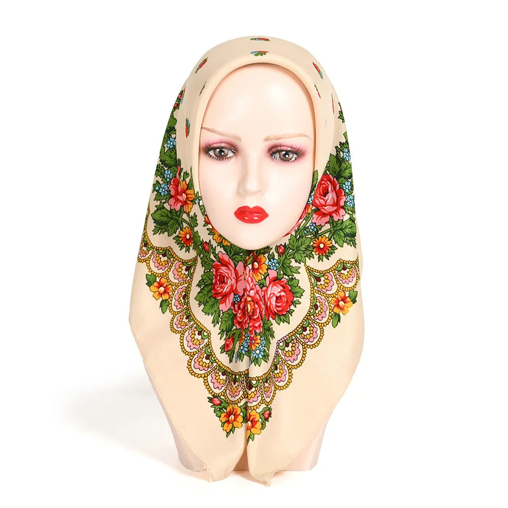 Foulard carré national russe de luxe pour femmes, 70 x 70 cm, imprimé floral, bandana, châle, bandeau, foulard, hijab, foulard