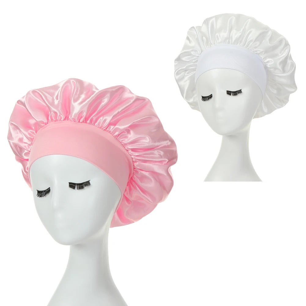 Lot de 2 bonnets en satin à larges bords en imitation soie pour femme, couvre-chefs à bande élastique