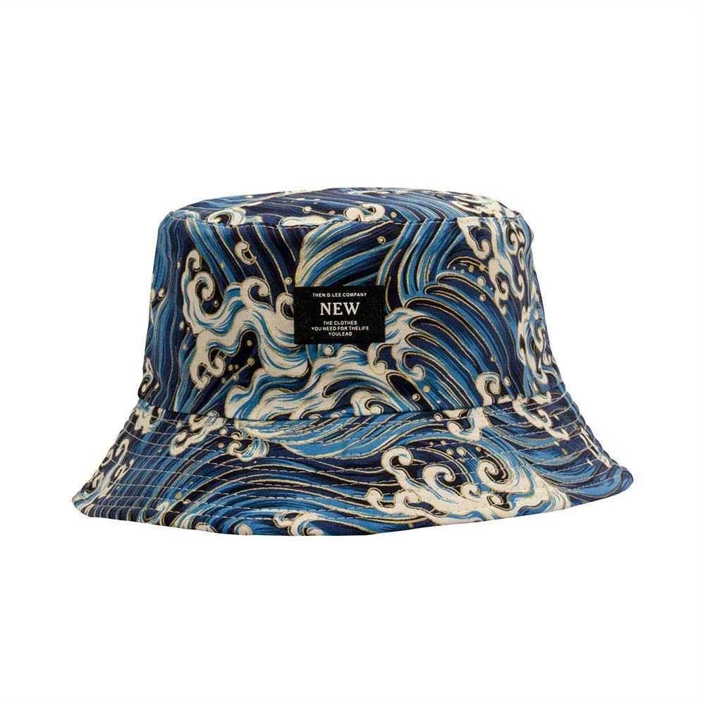 Wave Double-sided Bucket Hat Sun Protection Foldable Breathable Fisherman Hat For Women Men Summer Hiking Beach Panama Bob Caps
