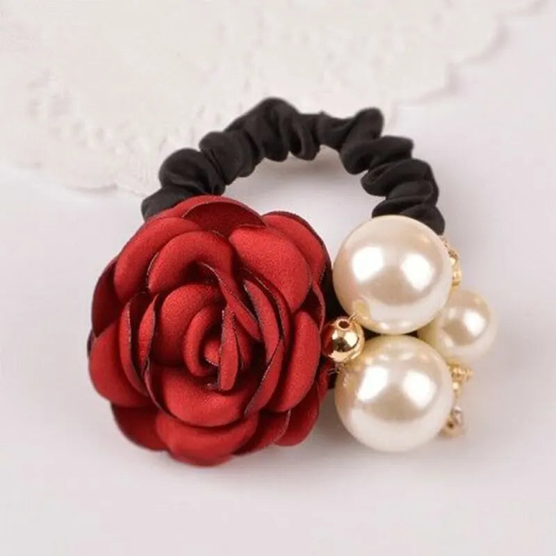 Élastiques à cheveux en forme de fleur de rose perlée, élastiques à cheveux, bandeaux en caoutchouc extensibles, bandeaux floraux, chouchous, porte-queue de cheval