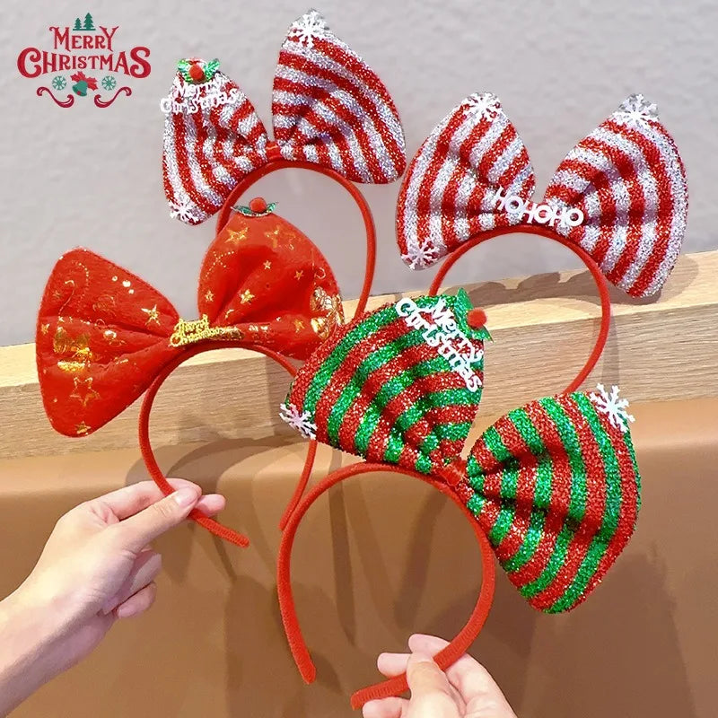 Navidad Bows Elastic Headbands for Adult Children's Hair Accessories Happy Christmas New Year Party Merry Xmas Headdress Supply
