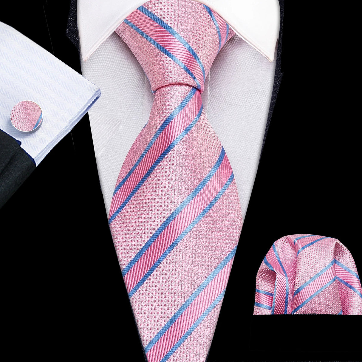 Cravate de luxe pour homme, ensemble de boutons de manchette et mouchoir en soie à rayures rouges, style business, Barry.Wang, accessoire tendance pour mariage, fête, décontracté