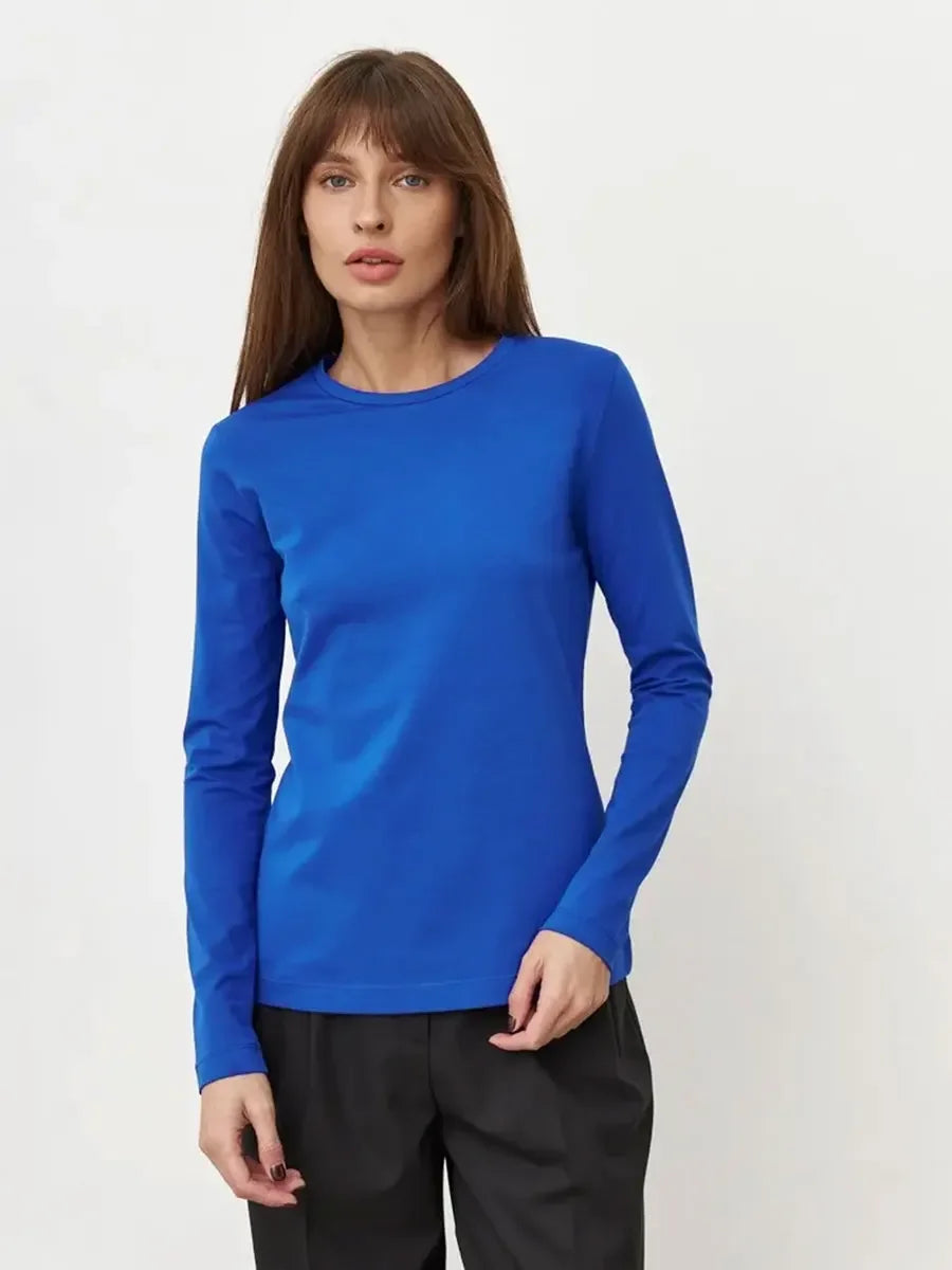 Camiseta Bornladies para mujer, 100 % algodón, básica, lisa, de manga larga, holgada, de gran tamaño, para primavera y otoño