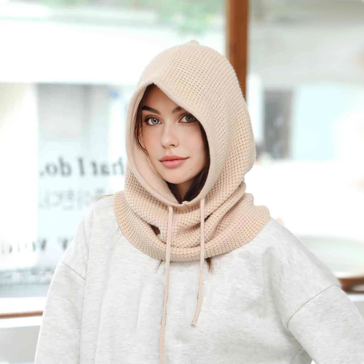 A Women Winter Beanie Hats One-Piece Knit Balaclavas Mask Neck Circle Scarf Ski Snow Hat