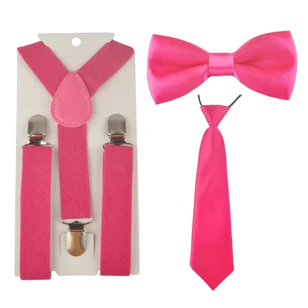Fashion 3PCS School Boys girls Children Kids brace elastic Suspenders for shirt suspensorio Tie Bowties butterfly Set TR0001