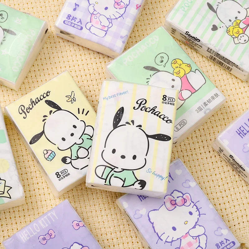 9pcs Hello Kitty Sanrio Tissue Pochacco Kawaii Cartoon Printed Handkerchief Cute Girl Portable Toilet Paper Girly Gift