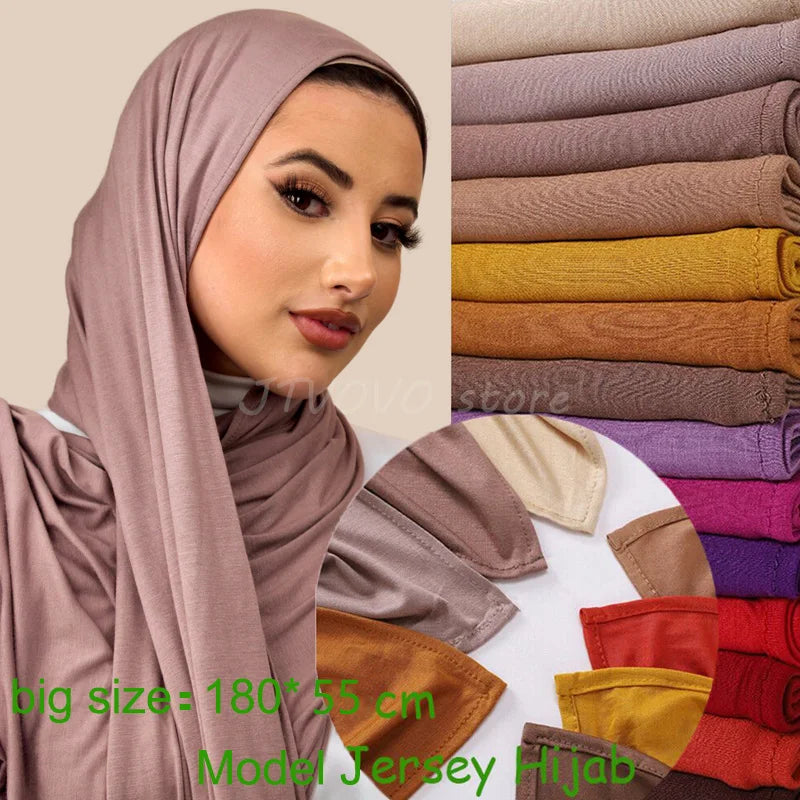 Fashion Modal Cotton Jersey Hijab Scarf Long Ramadan Muslim Shawl Plain Soft Turban Tie Head Wraps For Women Africa Woman Turban