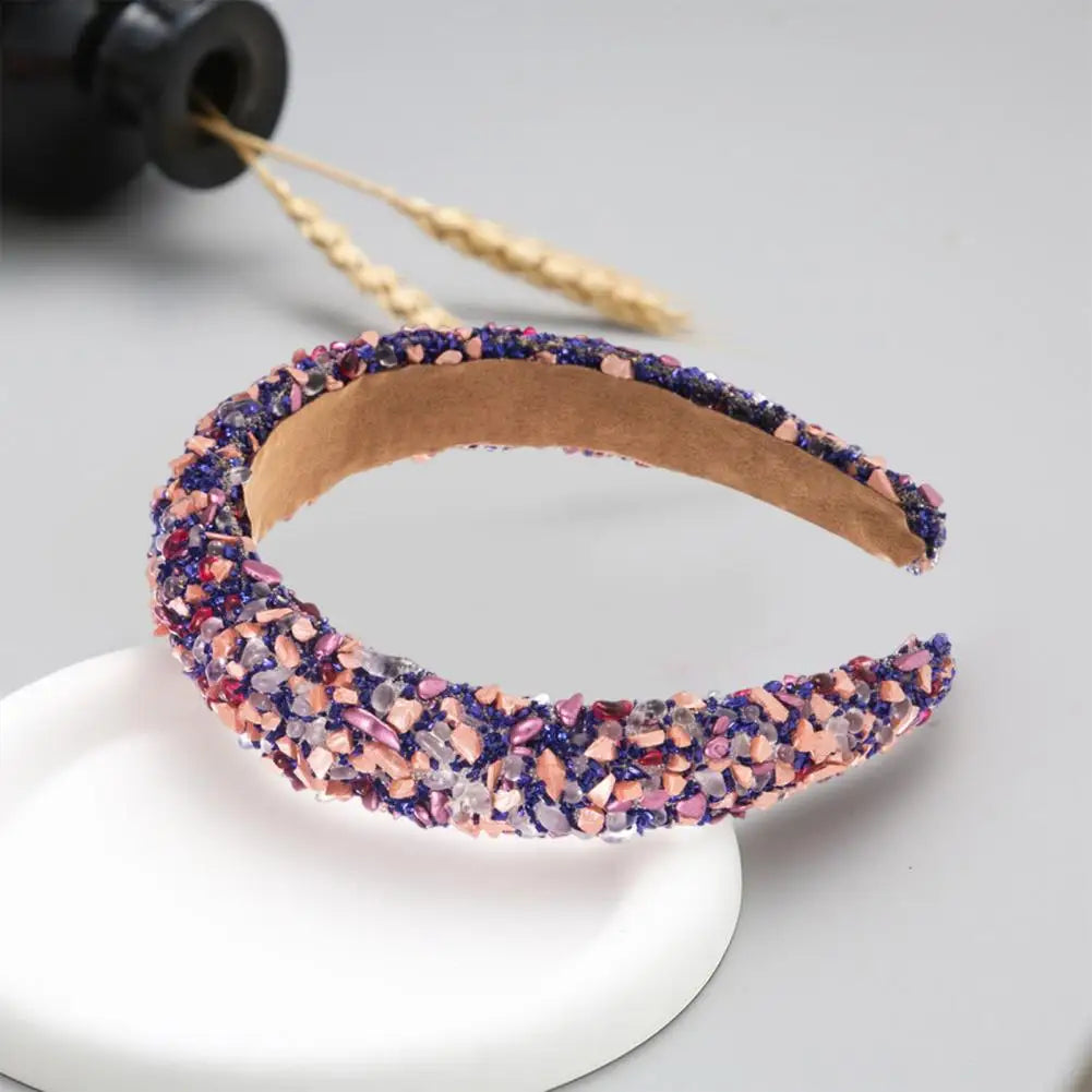 Women Headband Artificial Crystal Embellished Wide Band Headwear Elastic Anti-slip Luxury Fashion Ladies Hair Hoop Accessories