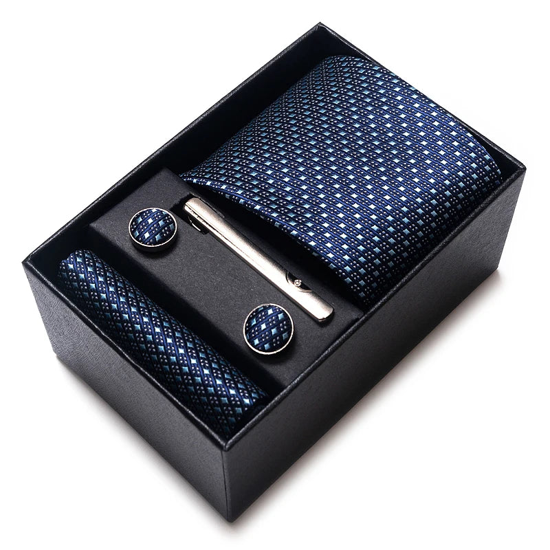 65 Colors Fashion Tie Handkerchief Set Tie Clip Necktie Box Man's Shirt Dark Red Accessories Men Wedding Holiday Gift
