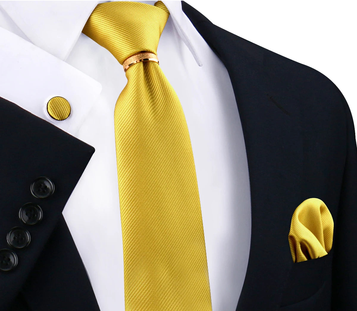 Ensemble de cravates en soie de luxe pour hommes, cravate, mouchoir, boutons de manchette avec anneau en métal doré, broche, costume, fête de mariage, accessoires pour hommes