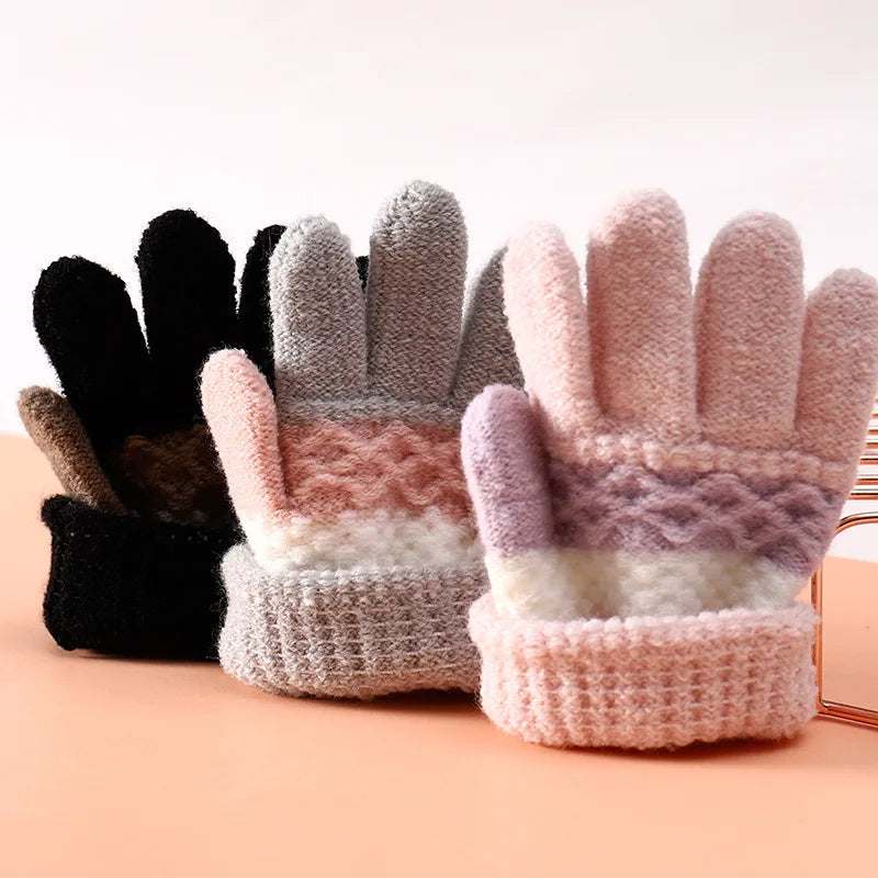 1 paire de gants d'hiver chauds pour bébé, mignons, rayés, à doigts fendus, pour la maternelle, garçons et filles, gants tricotés pour enfants de 3 à 8 ans