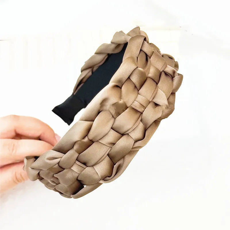 4.5-5CM Stunning Wide Women Headpiece Satin Cloth Braided Headbands for Woman Ladies Daily Shopping Party Head Hoop Accessories