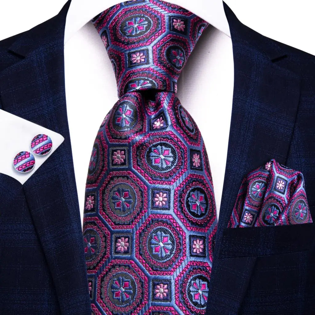 Hi-Tie – Cravate de mariage en soie violette unie à motif cachemire pour homme, ensemble de qualité avec boutons de manchette et mouchoir, cadeau tendance, livraison directe