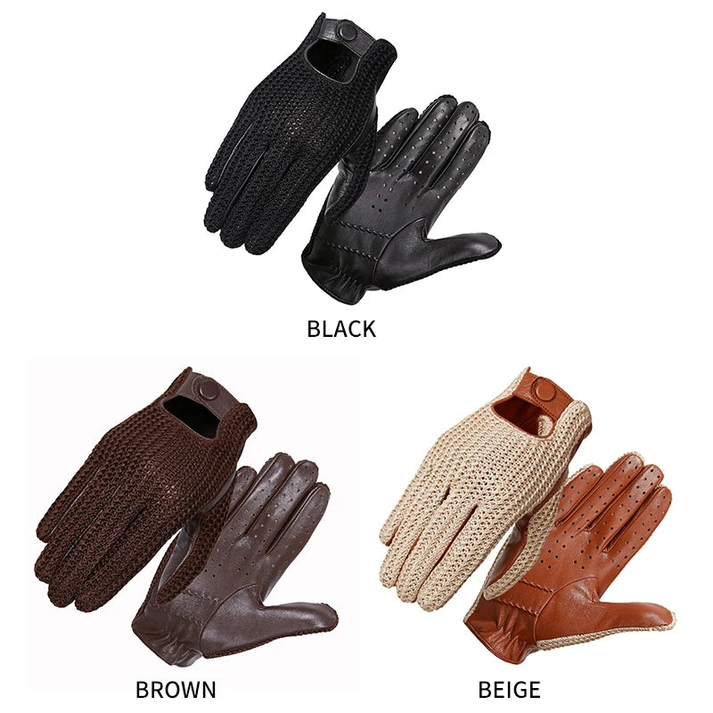 Autumn Winter Men's Wool Knitted Goatskin Touch Screen Gloves Locomotive mitten Car Driving Genuine Leather Motorcycle Gloves
